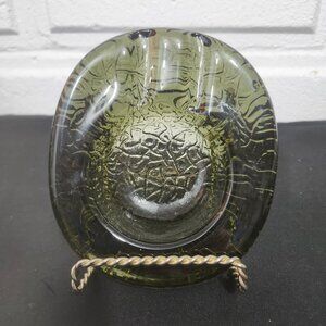 Vintage MCM Murano Style Green Glass Ashtray